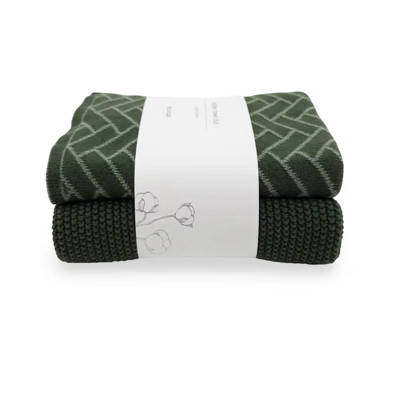 Ecovask Forest Green Herringbone Kitchen Towel Set 1