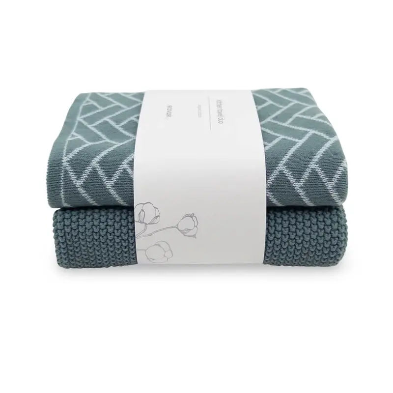 Ecovask Sea Foam Herringbone Kitchen Towel Pair 1