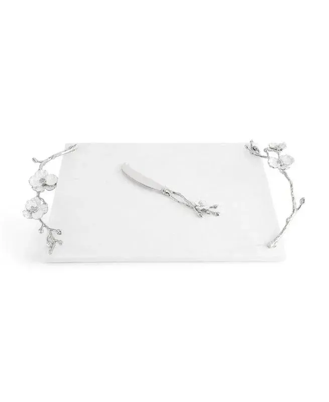Elegant Silver Orchid Cheese Board Set With Matching Knife 1
