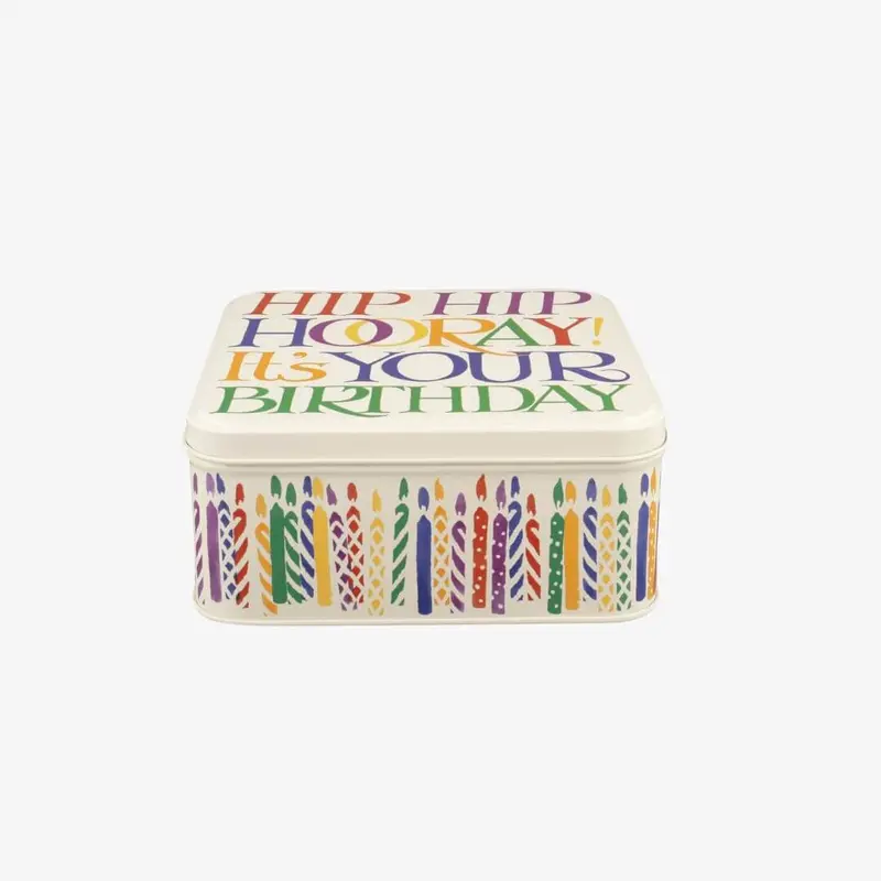 Emma Bridgewater Rainbow Birthday Square Tin – Hand-Decorated Ceramic 1