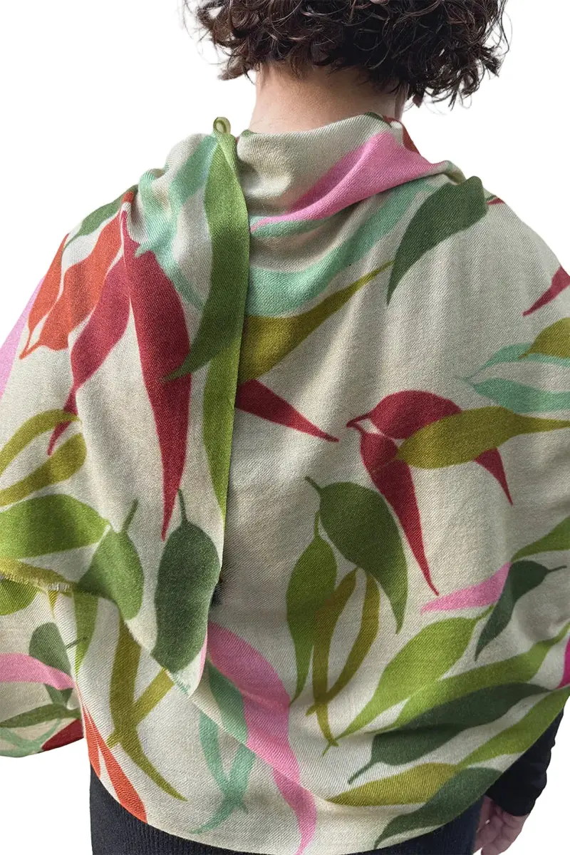 Eucalyptus-Inspired Wool Scarf – Botanical Pattern 1