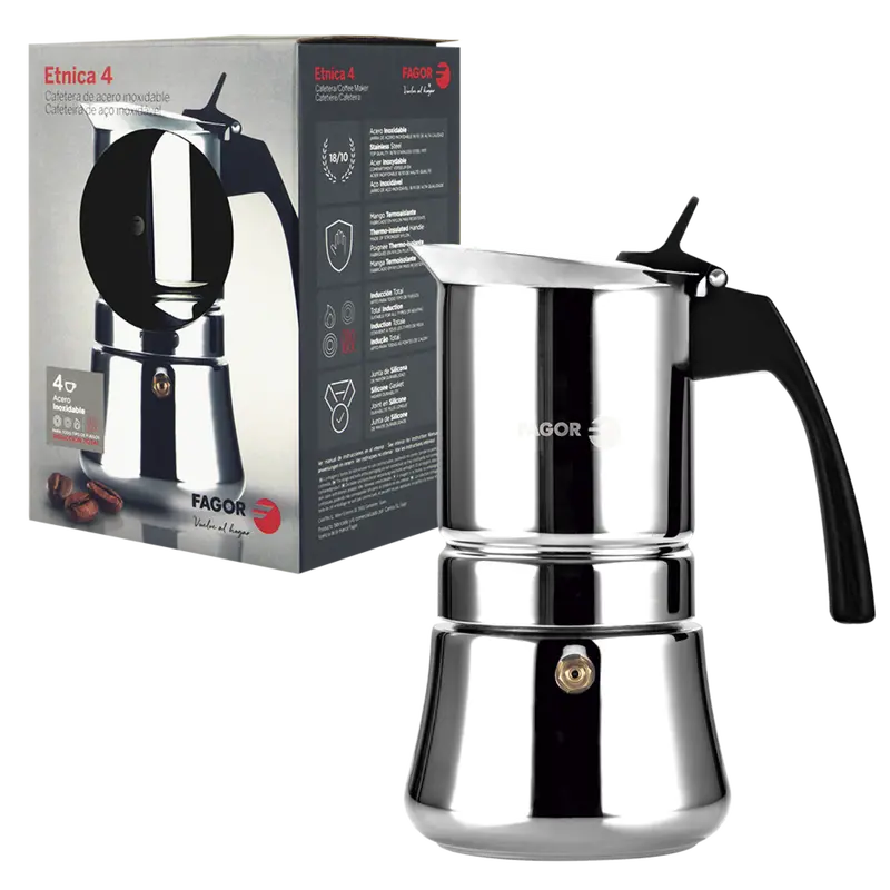 Fagor Etnica Stainless Steel Espresso Maker – 4-Cup Stovetop Moka Pot 1