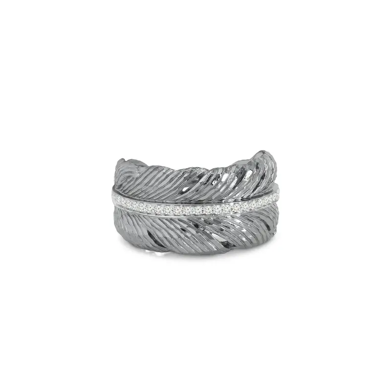 Feather-Inspired Diamond-Embellished Cuff Ring 1