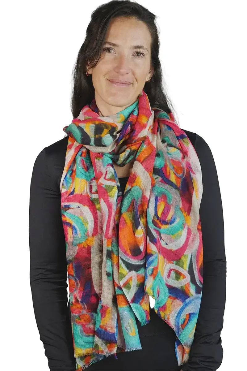 Fluorescent Chain Print Wool Scarf – Contemporary Artistic Accent 1
