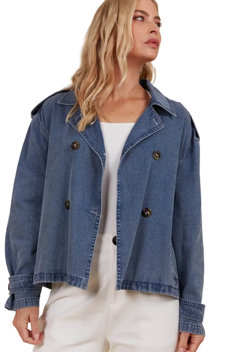 Freya Denim Cropped Trench Style Jacket 1