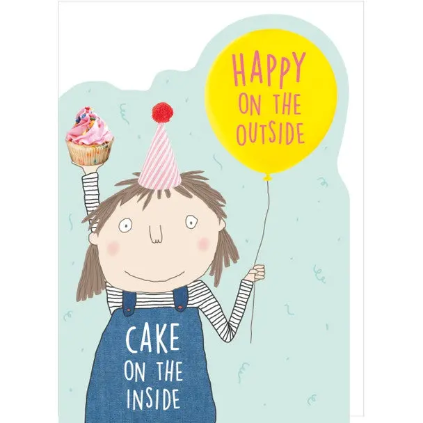 Happy Cake Girl Birthday Card – Whimsical Illustrated Design 1