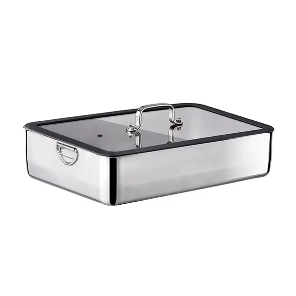 Inoxriv Stainless Steel Oven Dish With Clear Tempered Glass Lid – 36 X 25 Cm 1