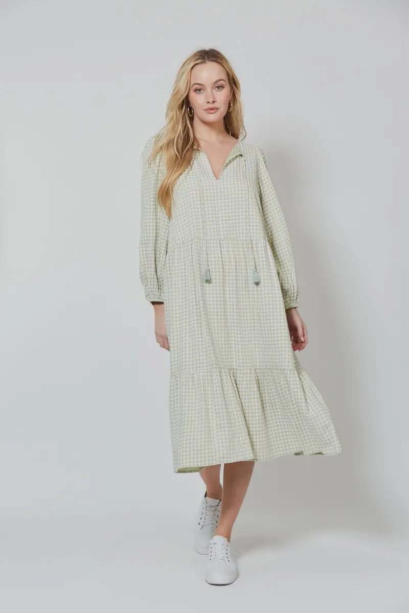 Joni Layered Midi Dress – Meadow Green Botanical Tone 1
