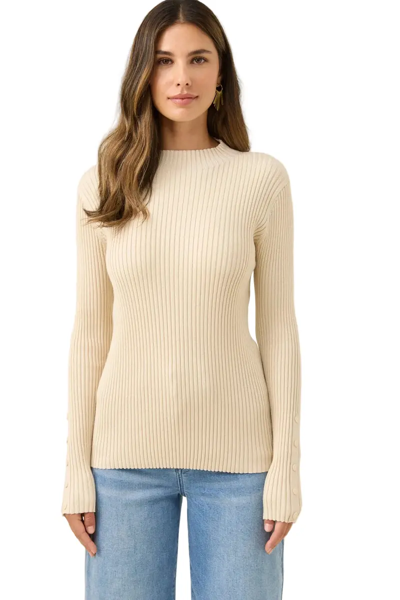 Juno Fine-Knit Top – Neutral Canvas-Coloured Pullover 1