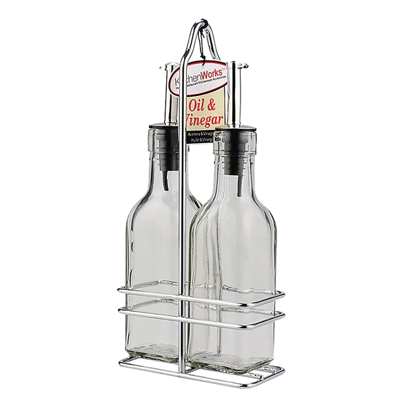 Kitchenworks Glass Oil & Vinegar Duo Set – 175 Ml Each With Stand 1
