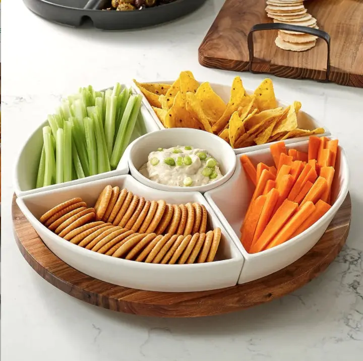 Ladelle Essentials White Spinning Serving Tray – Rotating Lazy Susan Base 1