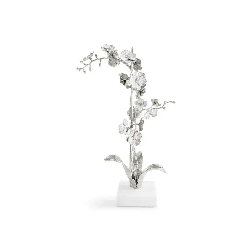 Large Silver-Toned Orchid Stem Sculpture 1