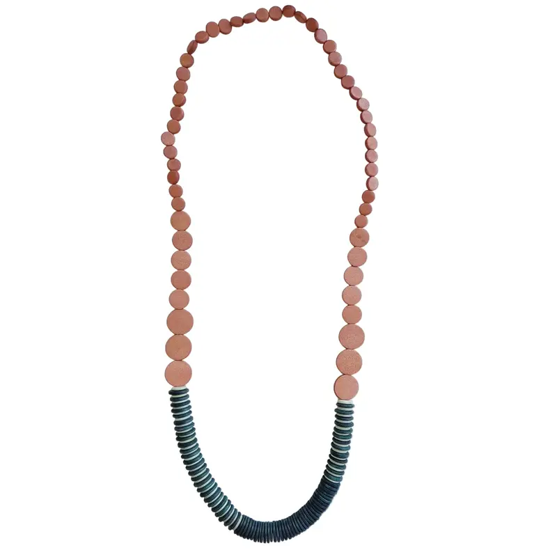 Laroda Handcrafted Wooden Necklace – Dusty Pink And Teal Accents 1