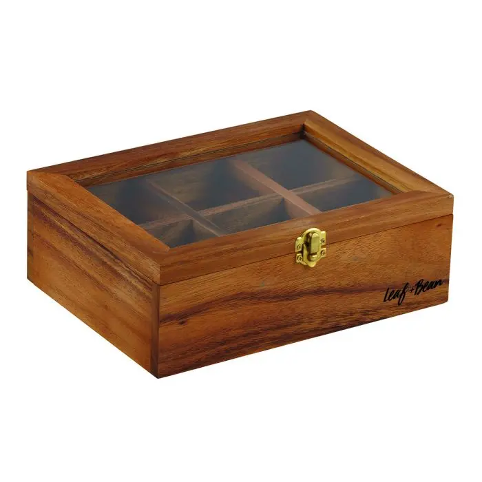 Leaf & Bean Acacia Wood Tea Storage Box – Eco-Friendly Organizer 1
