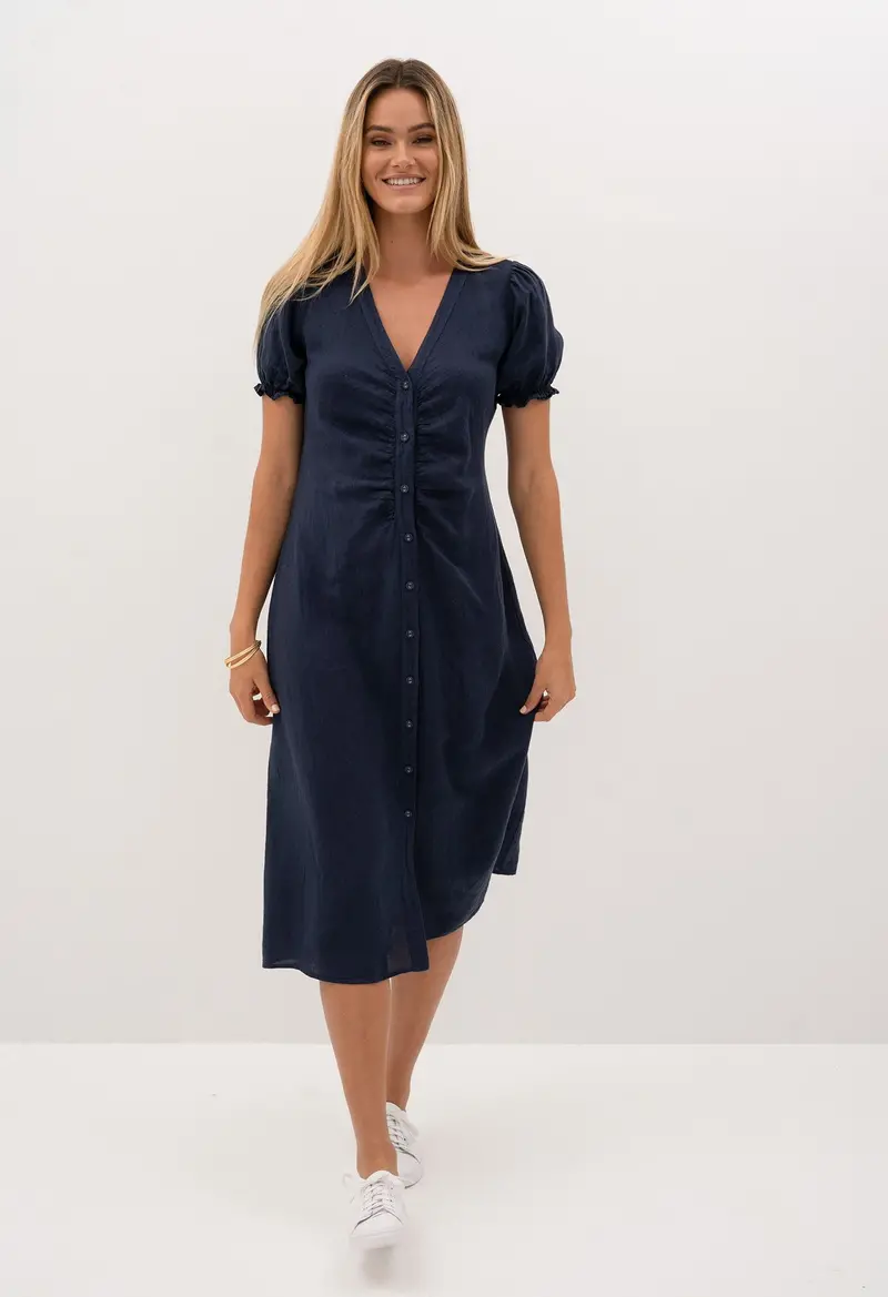 Lovina V-Neck Midi Dress In Midnight Navy 1