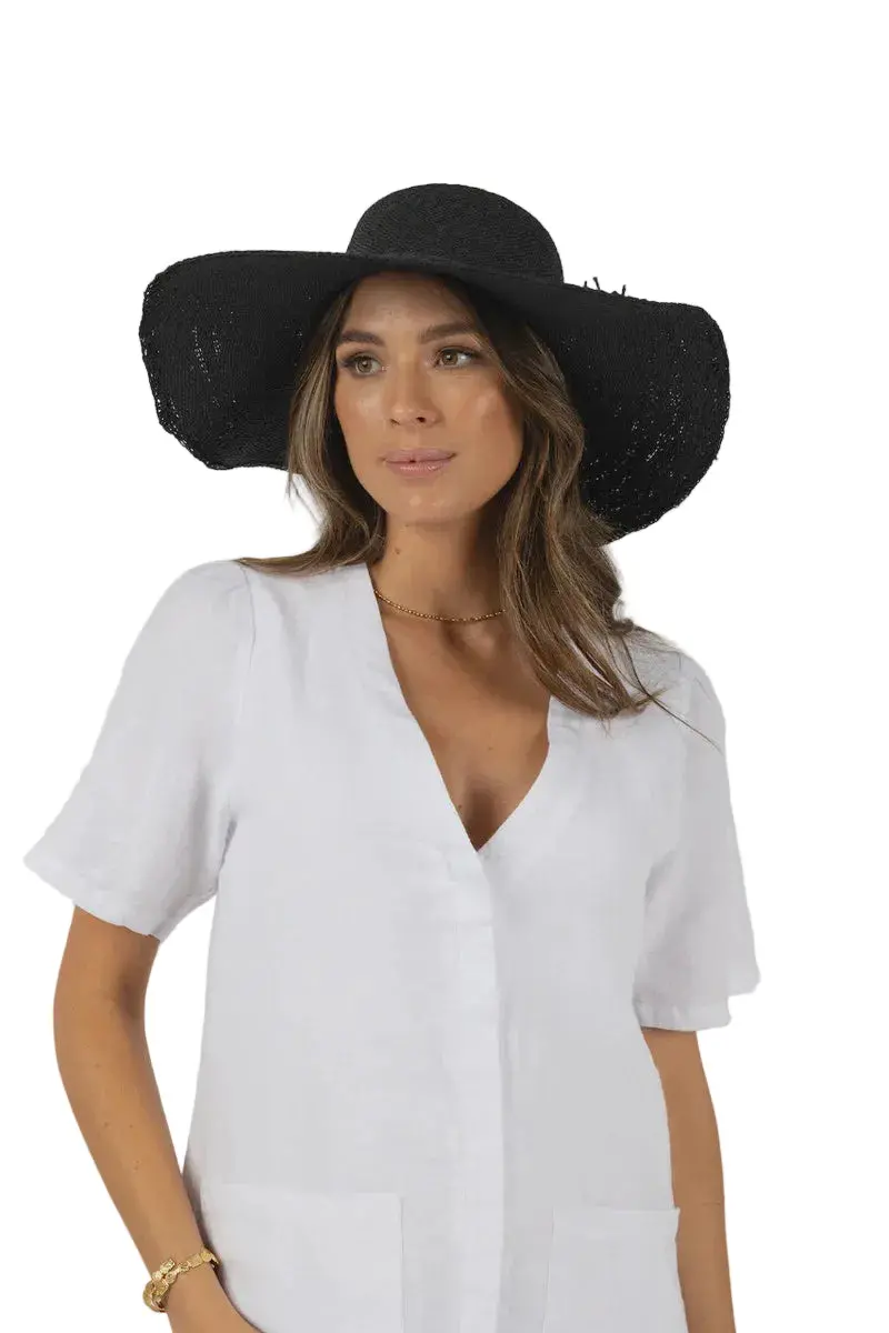 Margherita Wide-Brim Black Straw Hat – Summer Sun Protection 1