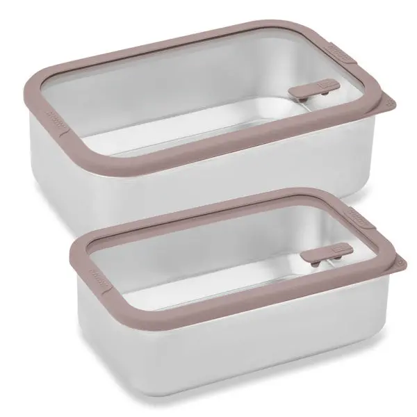 Mathon 2-Piece Stainless Steel Food Storage Set With Glass Lids (1 L & 1.65 L, Microwave-Safe) 1