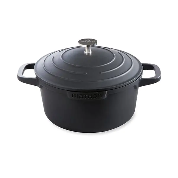 Mathon 20 Cm Lightweight Round Aluminum Cast Casserole – 2.6L, Matte Black 1