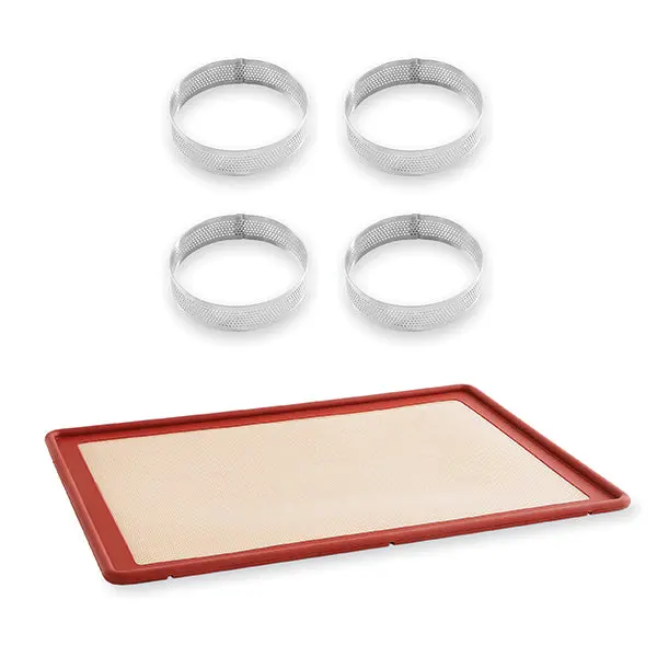 Mathon Baking Mat & Perforated Tart Ring Set: 39.7 X 29.5 Cm Mat + Four 8 Cm Rings 1