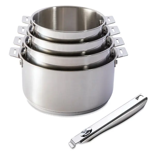 Mathon Clips’Inox Stainless Steel Saucepan Set – Four Sizes (14–20 Cm) With Detachable Handles 1