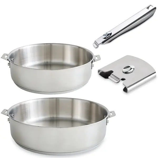 Mathon Clips’Inox Stainless Steel Sauté Pans – 24 Cm And 28 Cm With Removable Handles 1