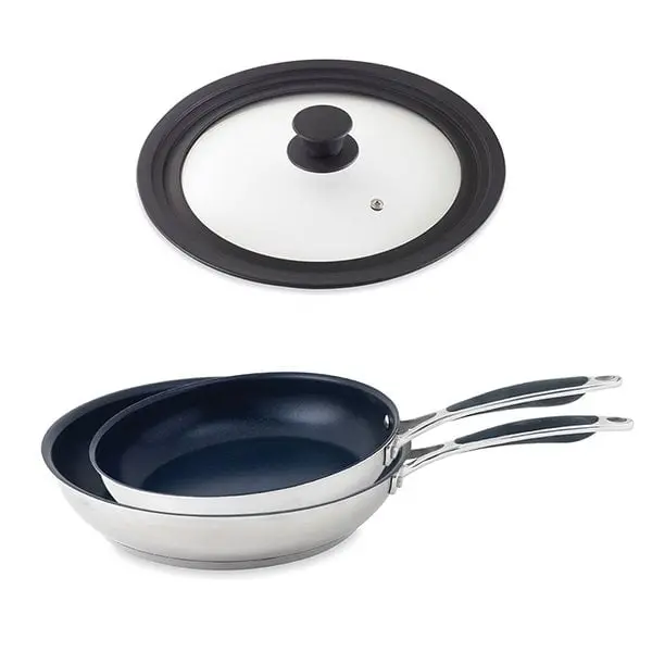 Mathon Excell'Inox 2-Piece Set – 24Cm + 28Cm Non-Stick Frying Pans With Universal Glass Lid 1