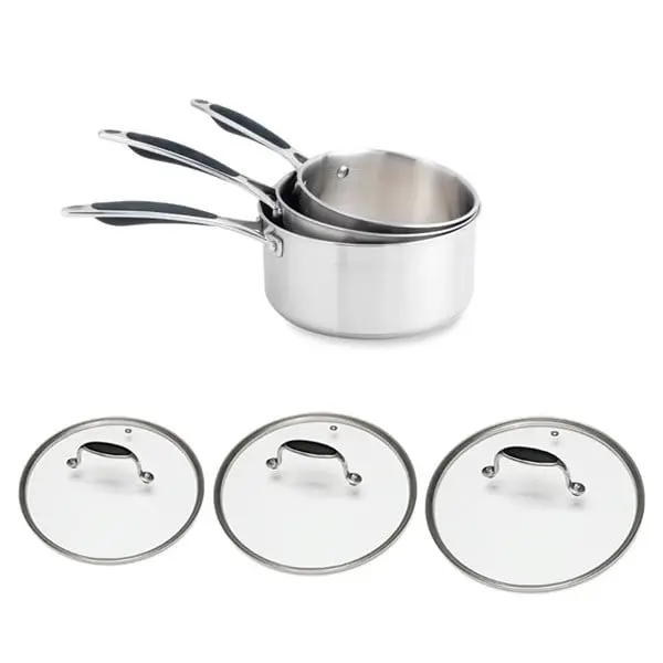 Mathon Excell’Inox 3-Piece Saucepan Set (16–20 Cm) With 3 Tempered Glass Lids 1