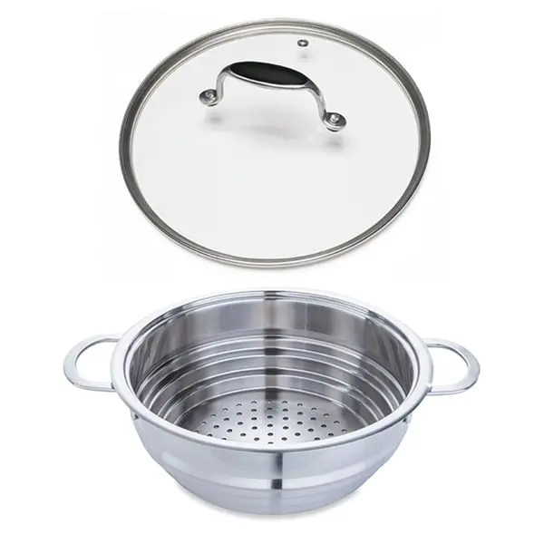 Mathon Excell'Inox Steam Basket Set – Multi-Size Vapour Cooker With 24 Cm Glass Lid 1