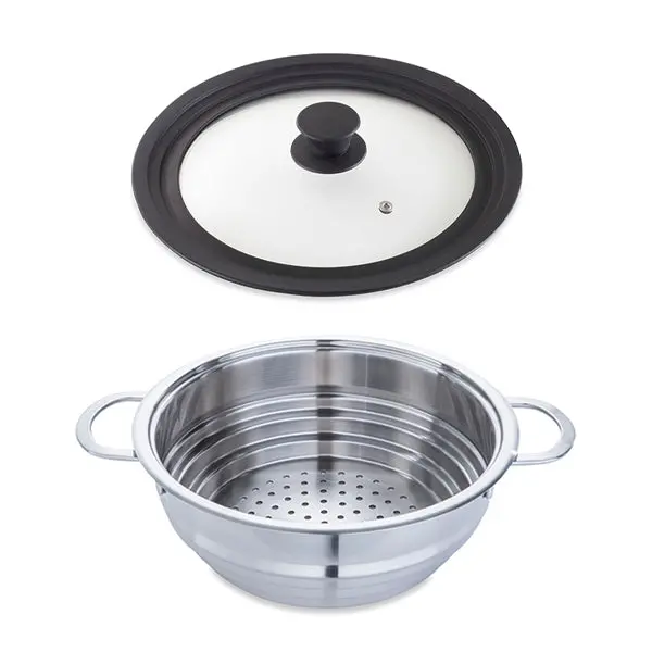Mathon Multi-Size Steam Basket Set: 20 Cm, 22 Cm, 24 Cm + Universal Glass Lid 1