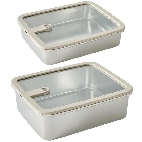 Mathon Rectangular Stainless Steel Food Storage Containers With Glass Lids – 1.7 L And 2.4 L, Microwave-Safe 1