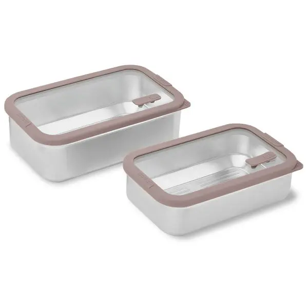 Mathon Stainless Steel Food Storage Boxes – 700 Ml And 1 L, Microwave-Compatible With Glass Lids 1
