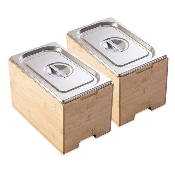Mathon Stainless Steel Gastronorm Containers With Bamboo Stands (2-Pack) 1