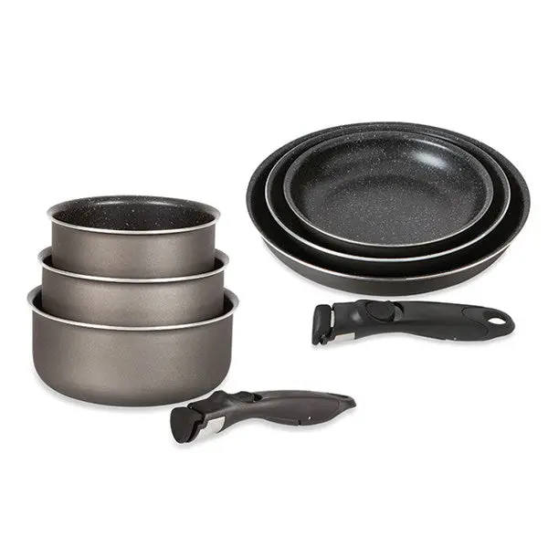 Mathon Stone Effect Non-Stick Cookware Set – 3 Pots + 3 Pans + 2 Detachable Handles 1
