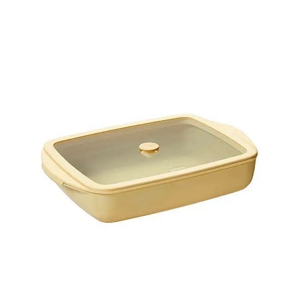 Medium Cream Rectangular Baking Dish – 1.6L – Borosilicate Glass With Lid – Pebbly 1