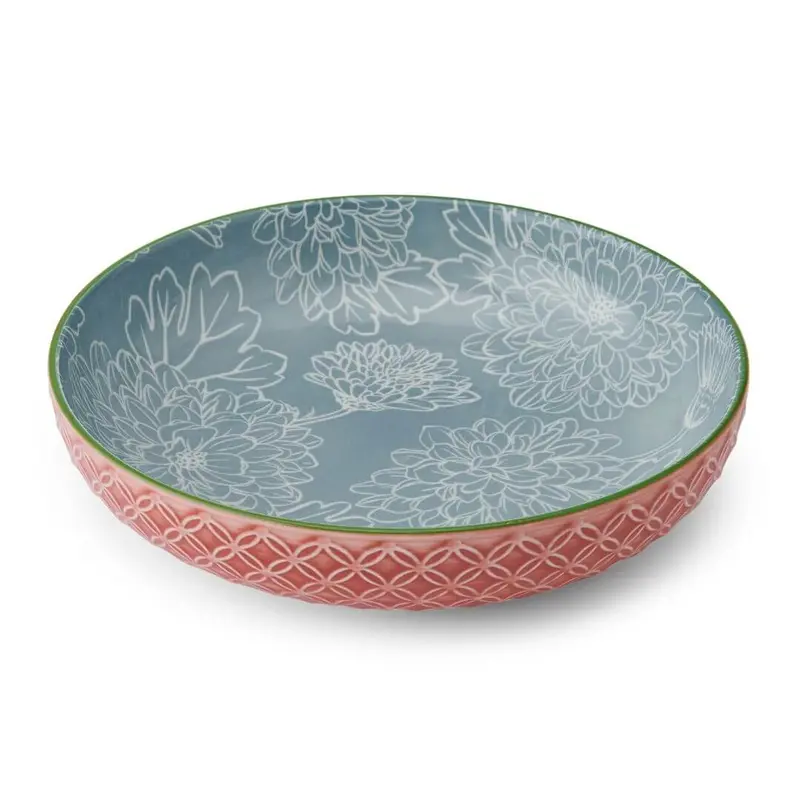 Mikasa Shallow Serving Bowl – 21 Cm, Leaf And Geometric Print 1