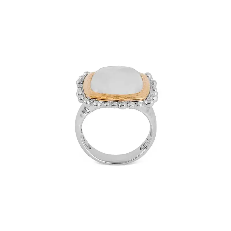 Molten 14Mm Cushion-Shaped Mother-Of-Pearl Doublet Ring In 18K Yellow Gold And Sterling Silver 1