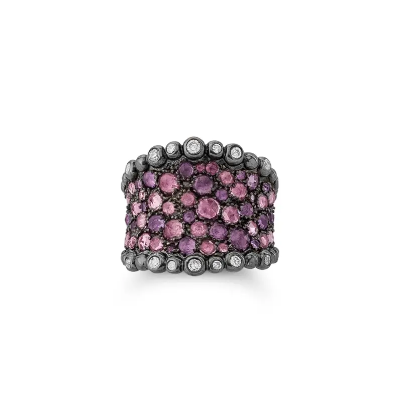 Molten Gemstone Cuff Ring With Pink Sapphire, Amethyst, And Diamonds 1