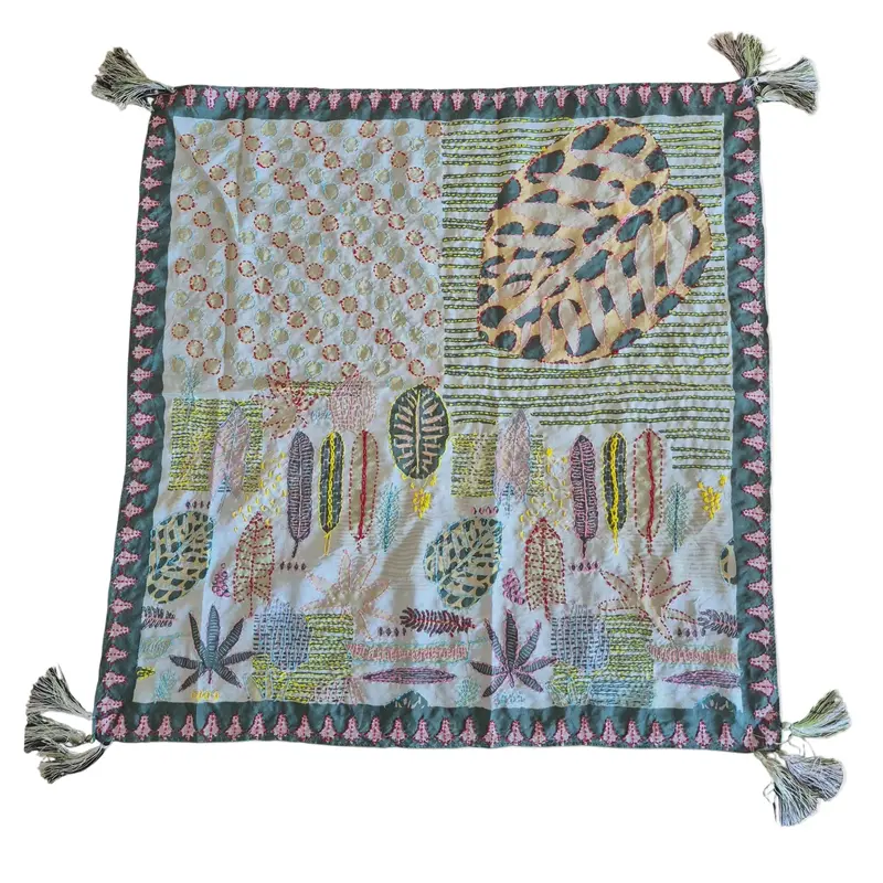 Monstera Leaf Silk Scarf – Emerald Green Luxury Wrap 1