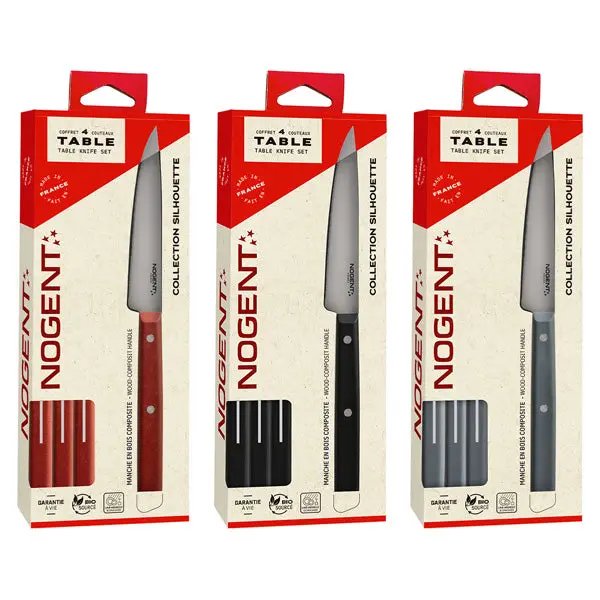 Nogent Silhouette Mixed Flatware Set: 3 X 4-Piece Table Knife Boxes (Burgundy, Blue-Gray, Black) 1