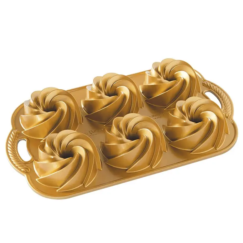 Nordic Ware Heritage Gold Bundtlette Mini Cake Pan – 12-Cavity Non-Stick Mold 1