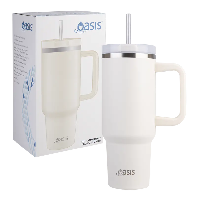 Oasis Commuter Double-Wall Travel Tumbler – 1.2L Alabaster Finish Insulated Bottle 1