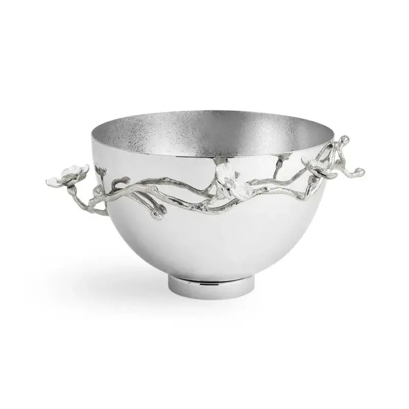 Orchid Pattern Medium Silver Serving Bowl 1