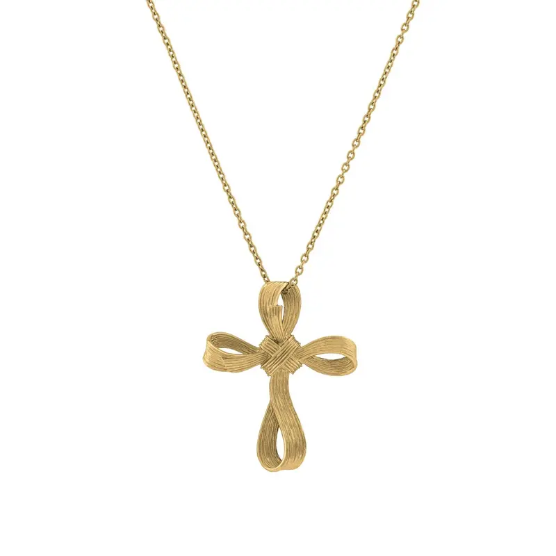Palm Frond Cross Pendant – 35Mm Gold-Plated Design 1