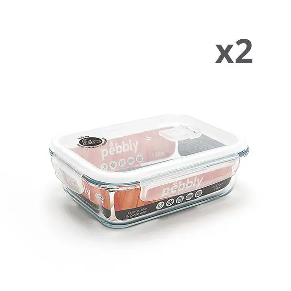 Pebbly Glass Food Storage Box Pair (2 X 1 L Rectangular Containers) 1