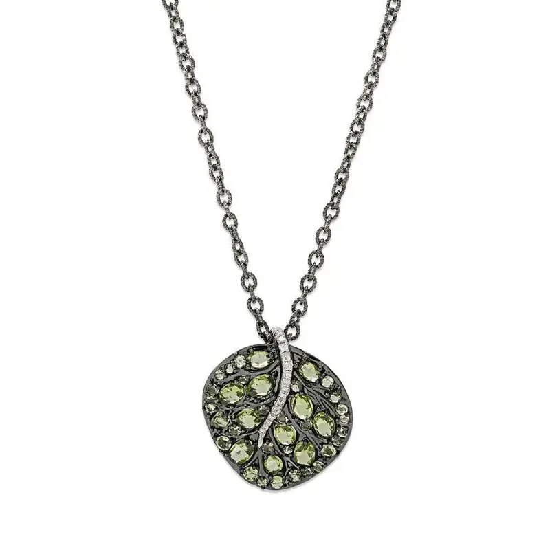 Peridot And Diamond Botanical Leaf Pendant – 32Mm 1