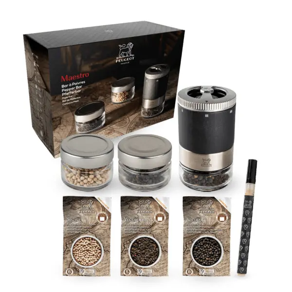 Peugeot Maestro Interchangeable Pepper Grinder Set – Includes 3 Premium Peppercorns 1