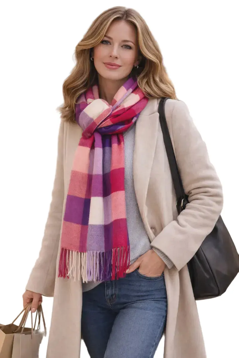 Red And Purple Plaid Shawl Wrap For Women 1