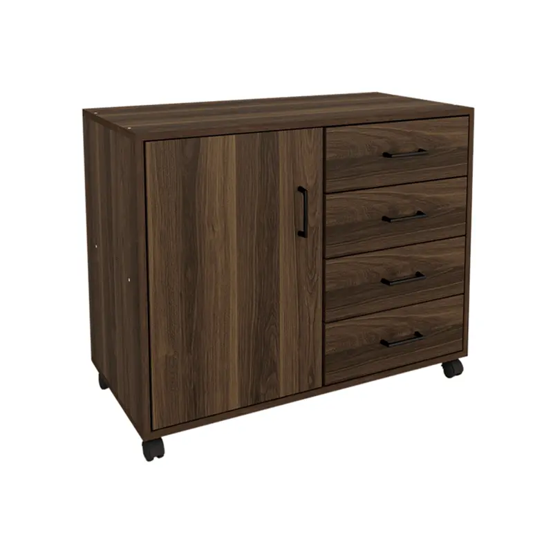 Rhys Low 4-Drawer Storage Pedestal With Cabinet Door 1