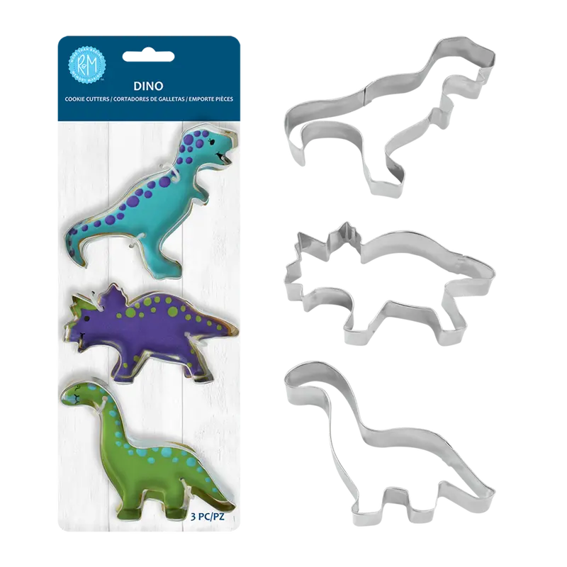R&M Stainless Steel Dinosaur Cookie Cutter Set – 3-Piece Fun Baking Kit 1
