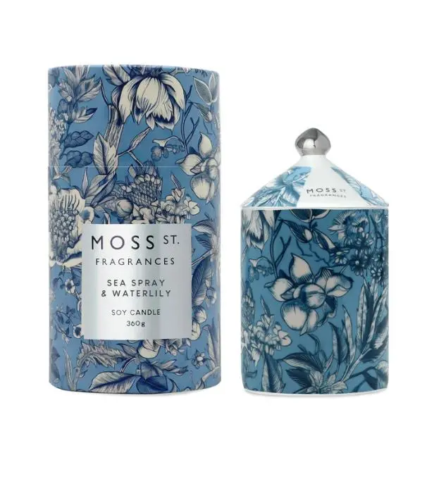 Sea Spray & Waterlily Coastal Candle – 360G Ceramic Ocean-Inspired Fragrance 1